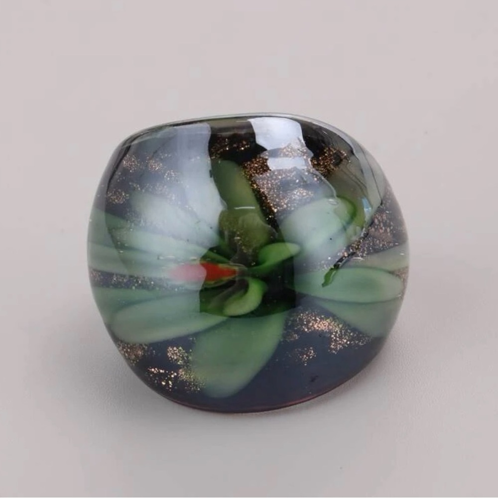 Intricate Green and Black Ring with Organic Design